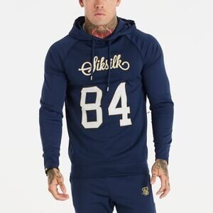 SikSilk overhead retro sports hoodie in navy Size L